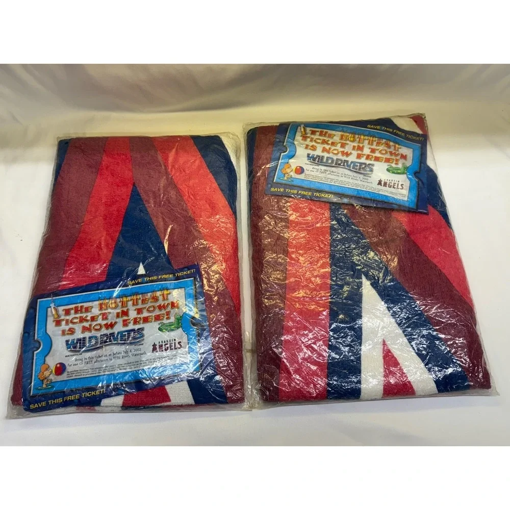 2 Vtg Angels Big A MLB Promotional Beach Bath Dorm Towel Wild Rivers Promo 2002